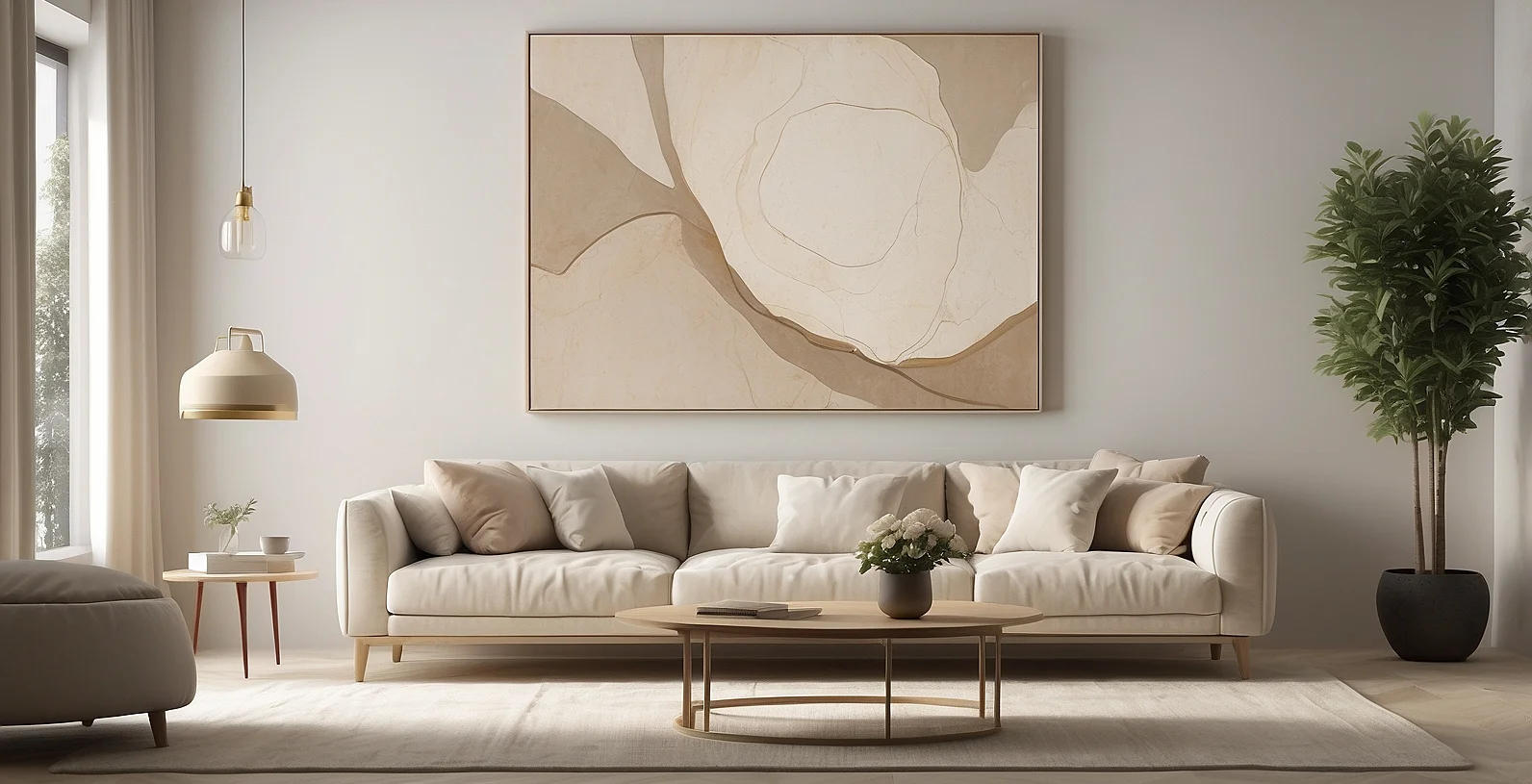 Cuadro decorativo moderno en sala elegante y luminosa