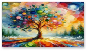 Cuadro decorativo árbol de vida multicolor sobre lienzo