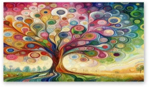 Árbol abstracto multicolor en lienzo