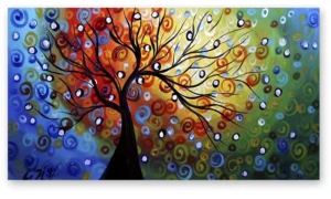 Cuadro árbol de vida colorido en lienzo