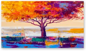 cuadro árbol expresionista colores vivos en lienzo