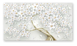 Cuadro arbol floral blanco y dorado sublimado sobre lienzo