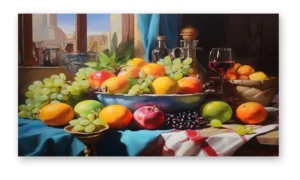 Cuadro bodegón de frutas decorativo con composición clásica