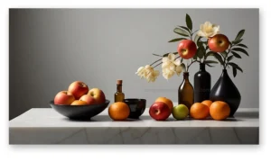 Bodegón moderno de frutas y jarrones en lienzo