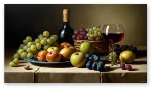 Bodegón uvas y vino en lienzo