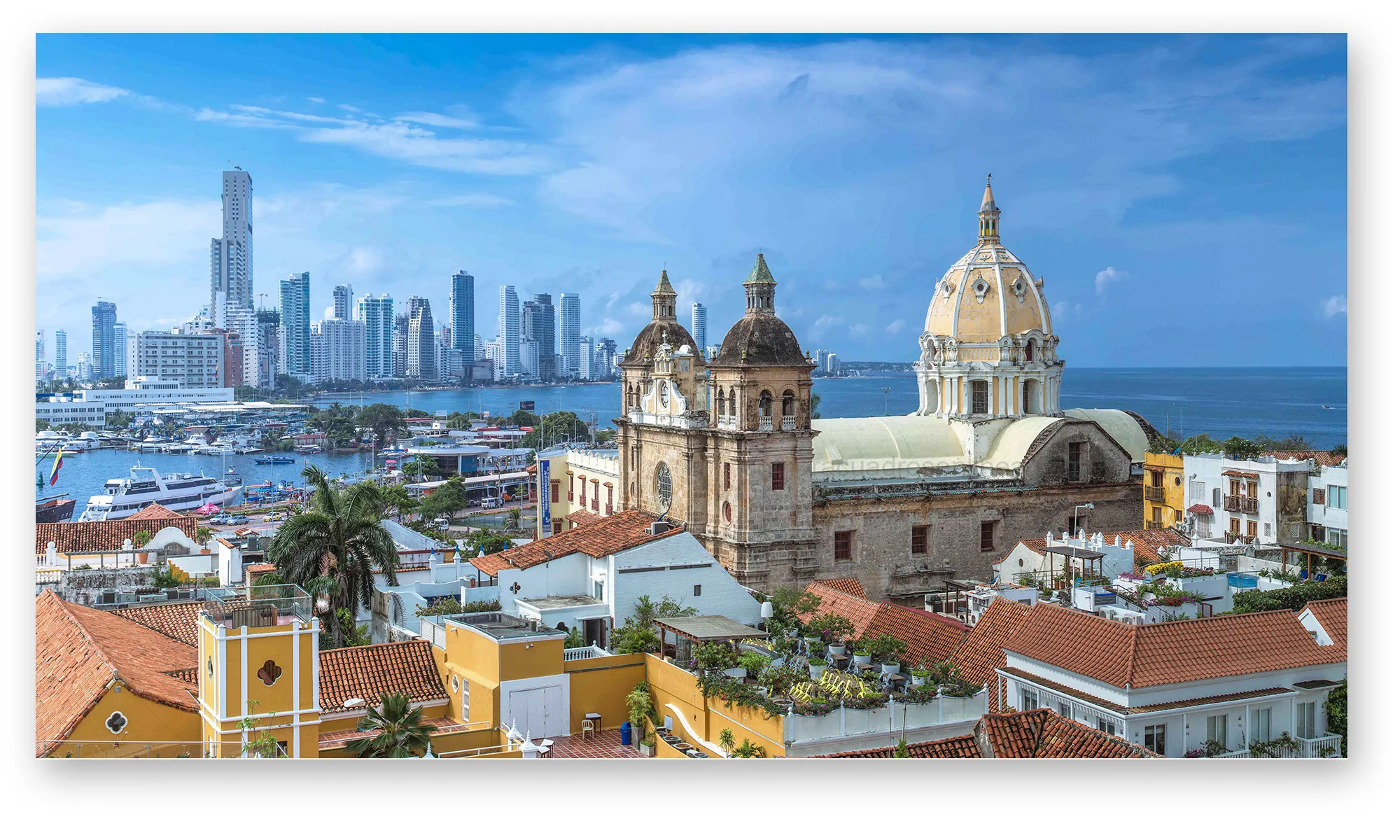 Cuadro Cartagena: Centro Histórico y Cúpulas – Vista Panorámica en Lienzo Cuadro de Cartagena con centro histórico y cúpulas, vista panorámica en lienzo