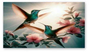 Cuadro colibríes y flores en lienzo