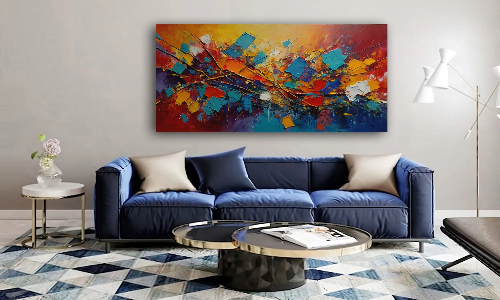 Cuadro Explosión de Color en Lienzo Mockup Mockup del cuadro explosión de color en lienzo en ambiente decorativo. CompraCuadrosEnLinea.
