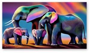 Cuadro familia de elefantes arte colorido safari moderno en lienzo