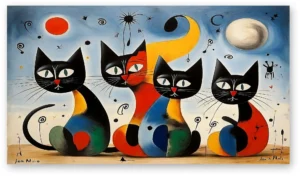 Cuadro Gato Estilo Joan Miró - Arte Moderno en Lienzo