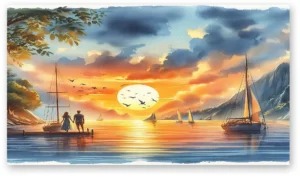 Cuadro horizonte de amor veleros sublimado sobre lienzo