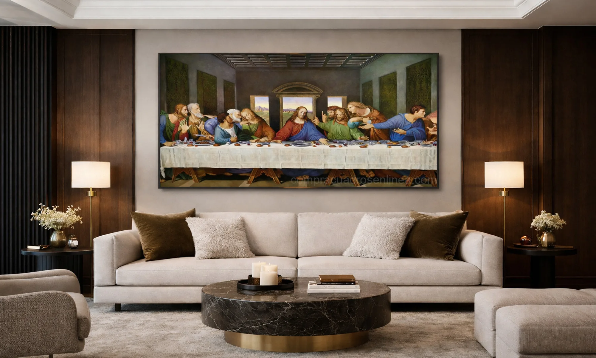 Cuadro La Última Cena de Leonardo da Vinci – Mockup Ambiente Mockup ambiente del cuadro La Última Cena de Leonardo da Vinci en lienzo
