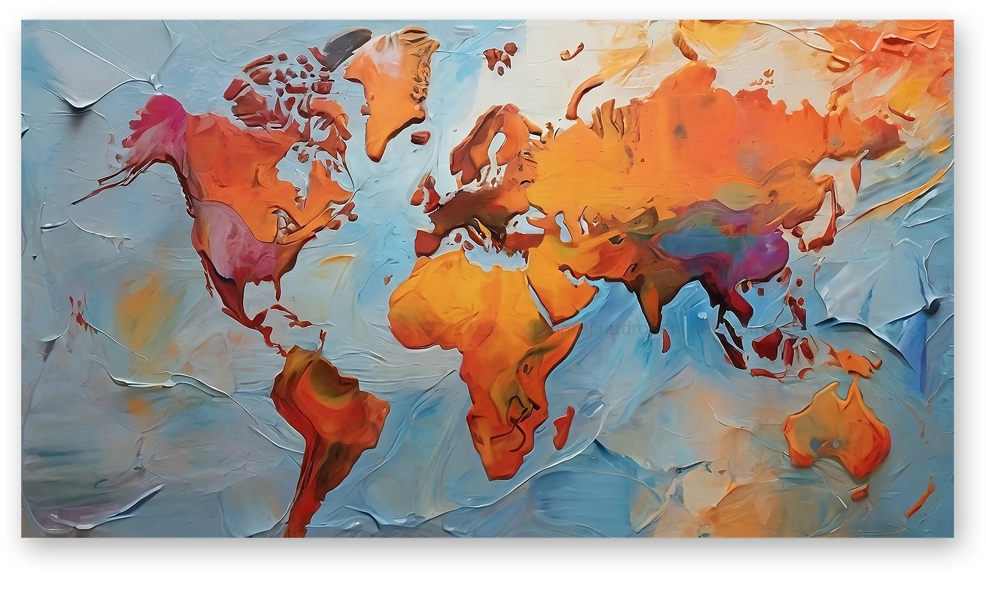 Cuadro mapa del mundo abstracto tonos naranja y azul en lienzo Cuadro mapa del mundo abstracto tonos naranja y azul en lienzo