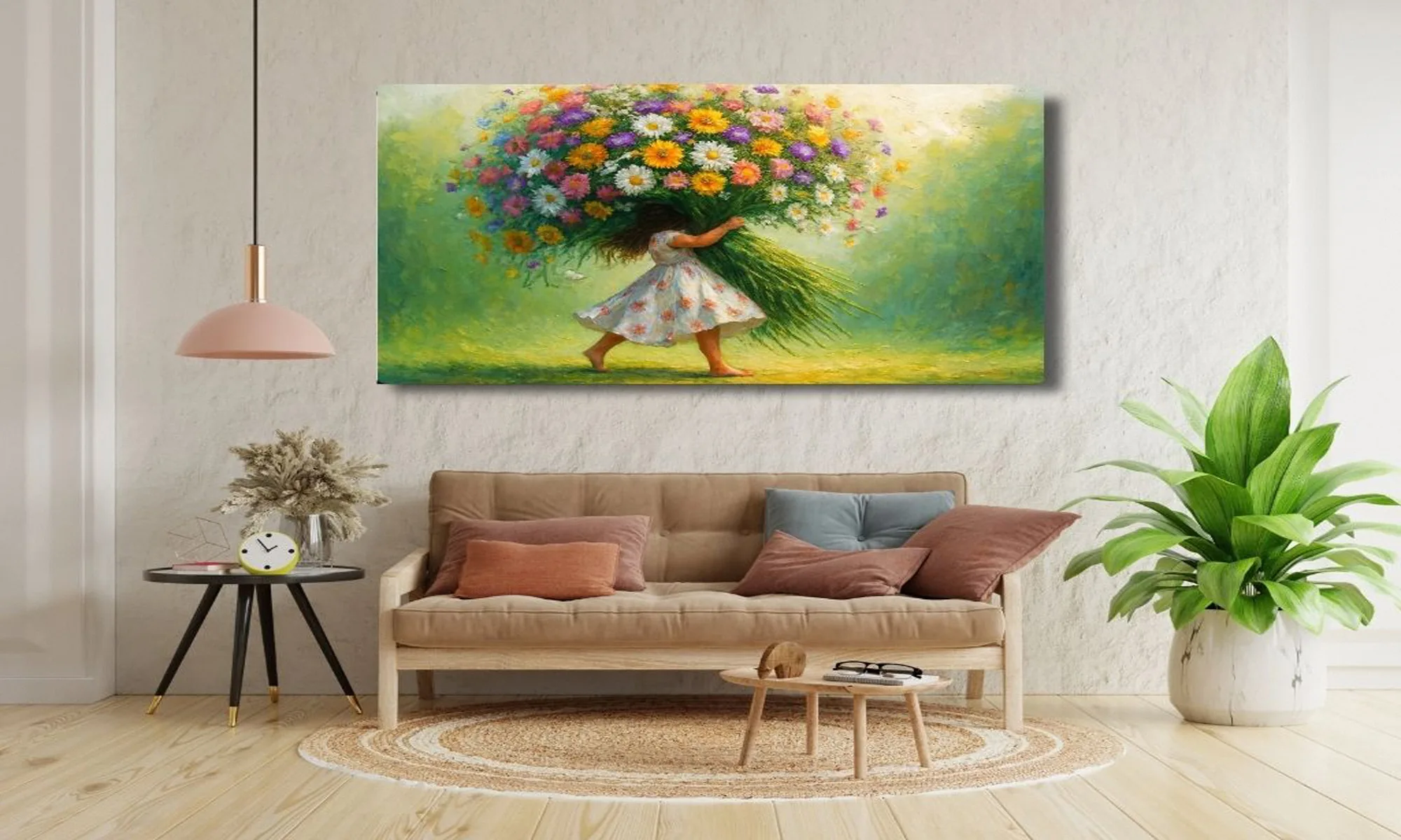 Cuadro nina con ramo de flores silvestres en lienzo Cuadro nina con ramo de flores silvestres sublimado sobre lienzo