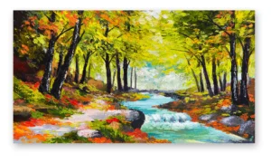 Cuadro paisaje de bosque con río en lienzo decorativo