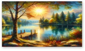 Cuadro Tarde en el Lago con Luz Dorada y Reflejos en Lienzo