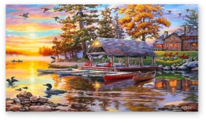 Cuadro valle sereno con rio y flores sublimado sobre lienzo